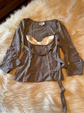Femmenina brand grey and cream color knit balconette babydoll top